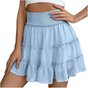 Skirts for Women Trendy Mini Summer Skirts High Waisted A Line Tiered Skirts Casual Boho Beach Skirts Built in Shorts
