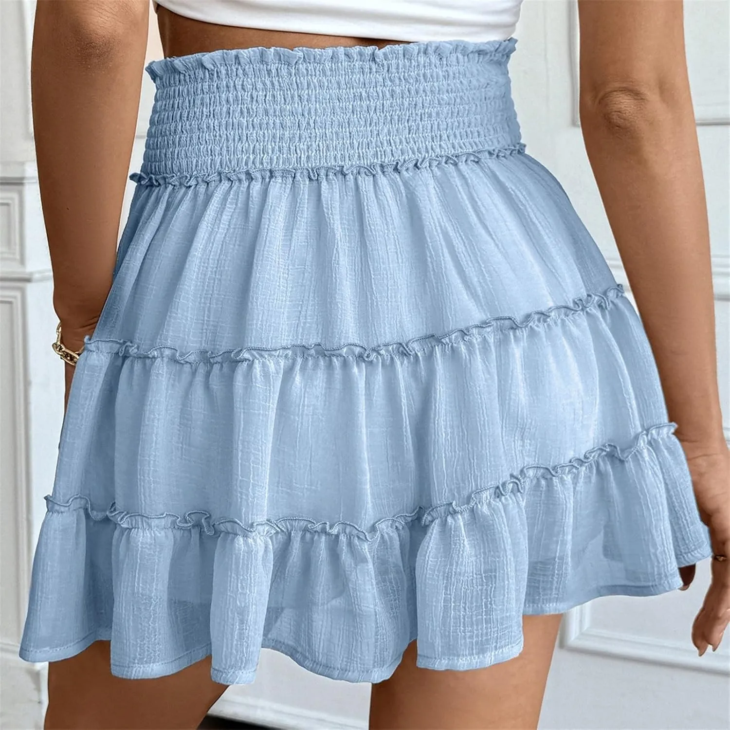 Skirts for Women Trendy Mini Summer Skirts High Waisted A Line Tiered Skirts Casual Boho Beach Skirts Built in Shorts