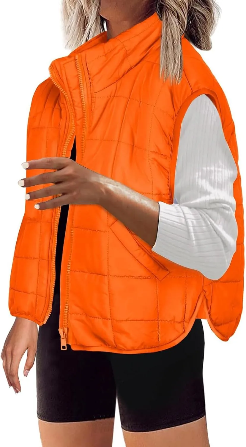 Sleeveless Hood Winter Puffer Vest Outwear Thin Down Vest Inside with Removable Hood Womens Vests Oversized Vests