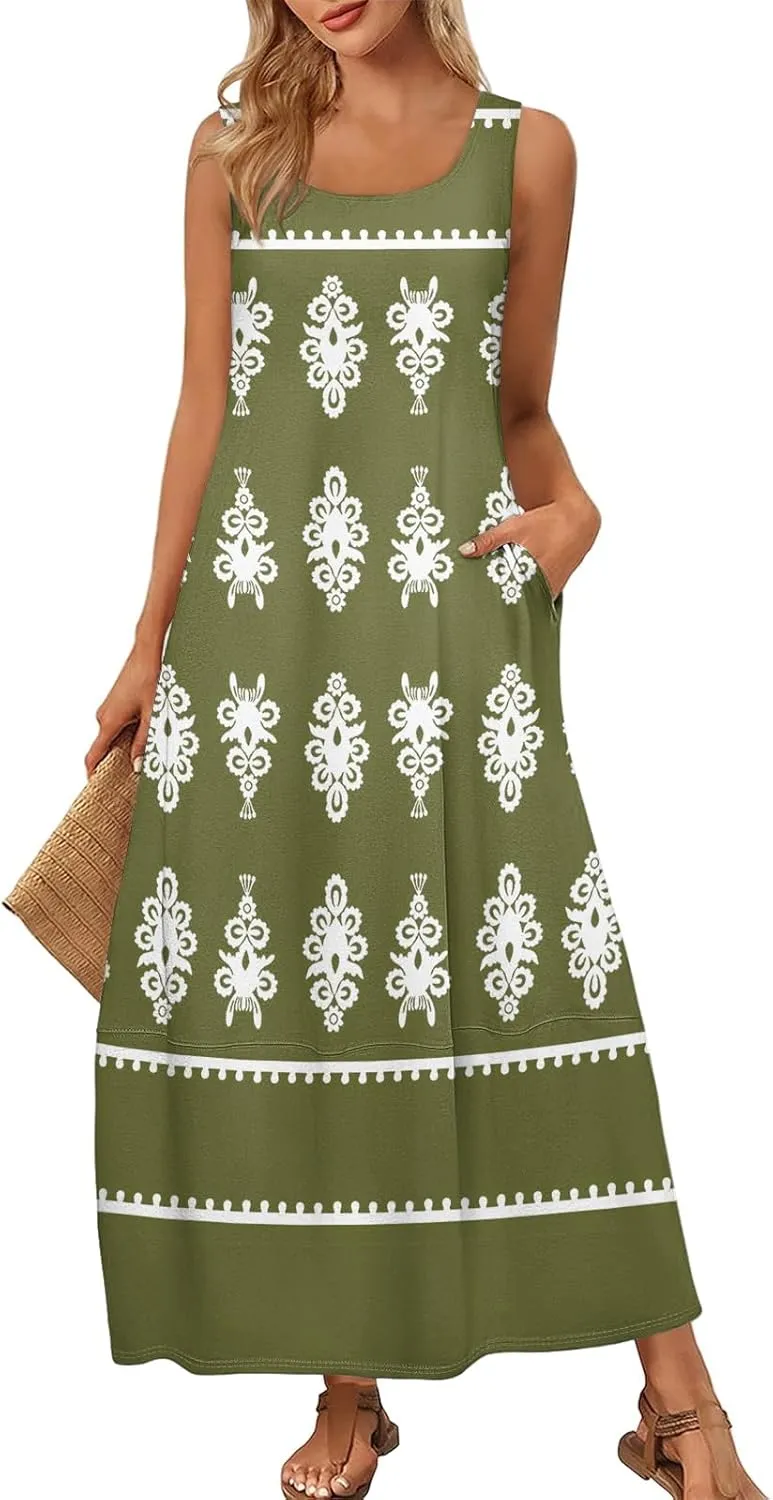 Sleeveless Party Summer Dress Women Hip A-Line Round Neck Comfortable Dresses Lady