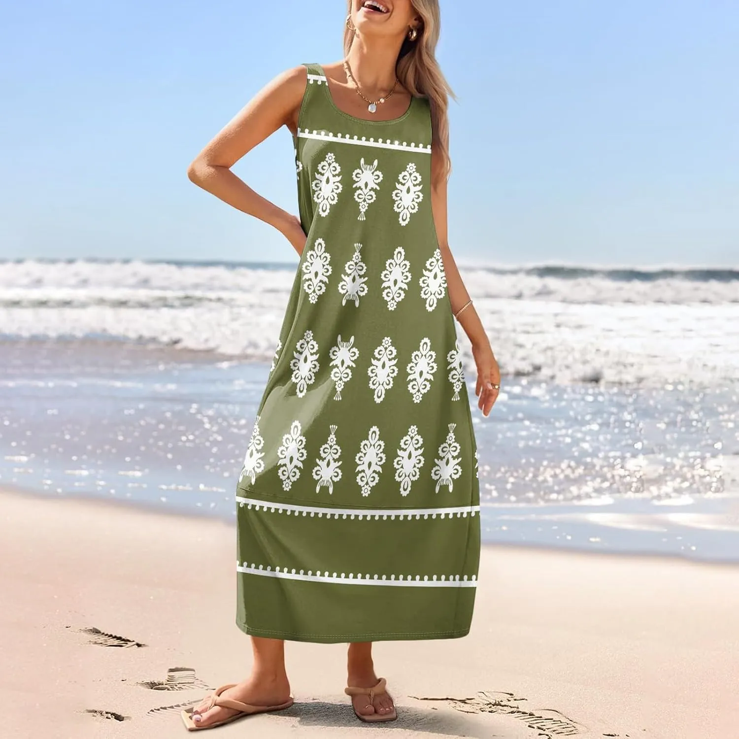 Sleeveless Party Summer Dress Women Hip A-Line Round Neck Comfortable Dresses Lady