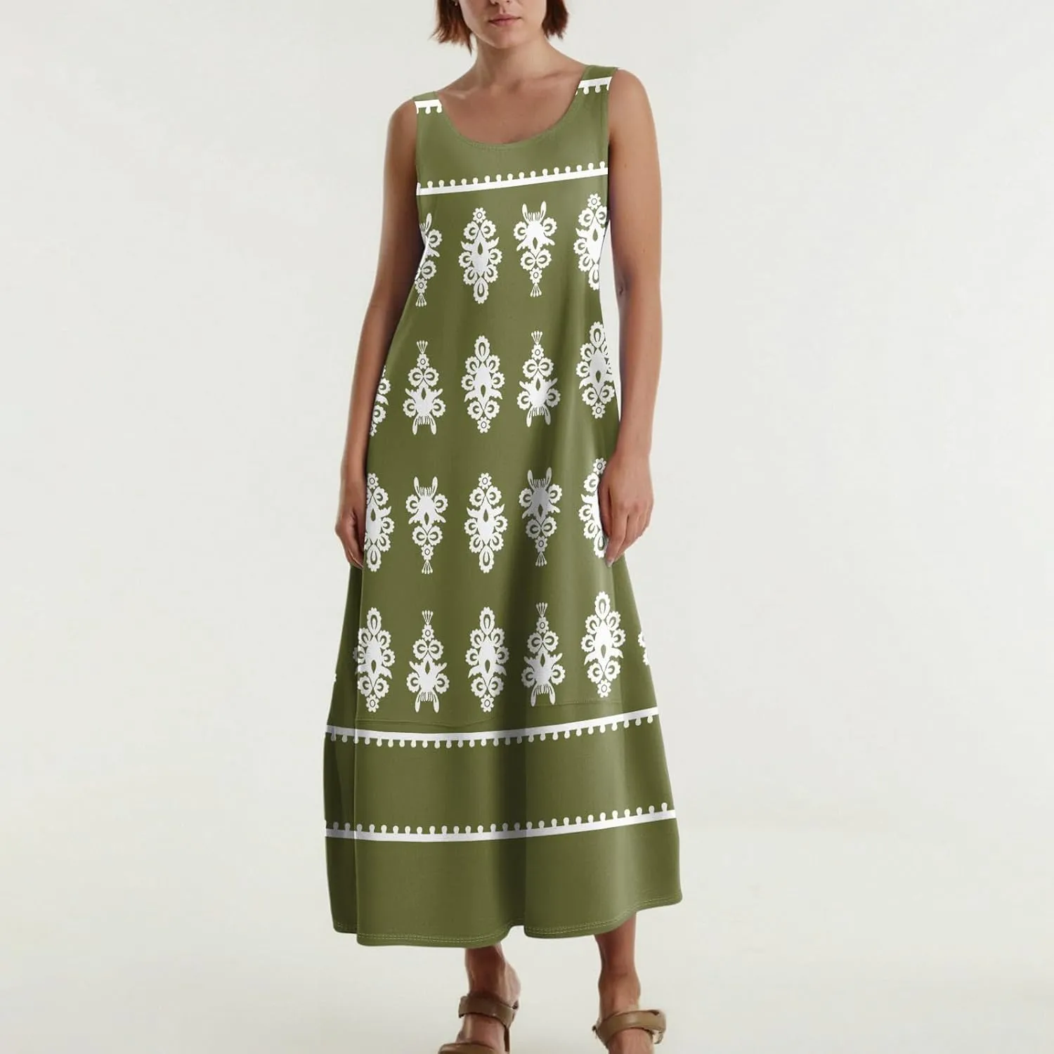 Sleeveless Party Summer Dress Women Hip A-Line Round Neck Comfortable Dresses Lady