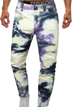 Slim Fit Stretch Casual Tie Dye Printed Jeans Slim Fit Straight Leg Denim Pant with Design Streetwear Graphic Trouser