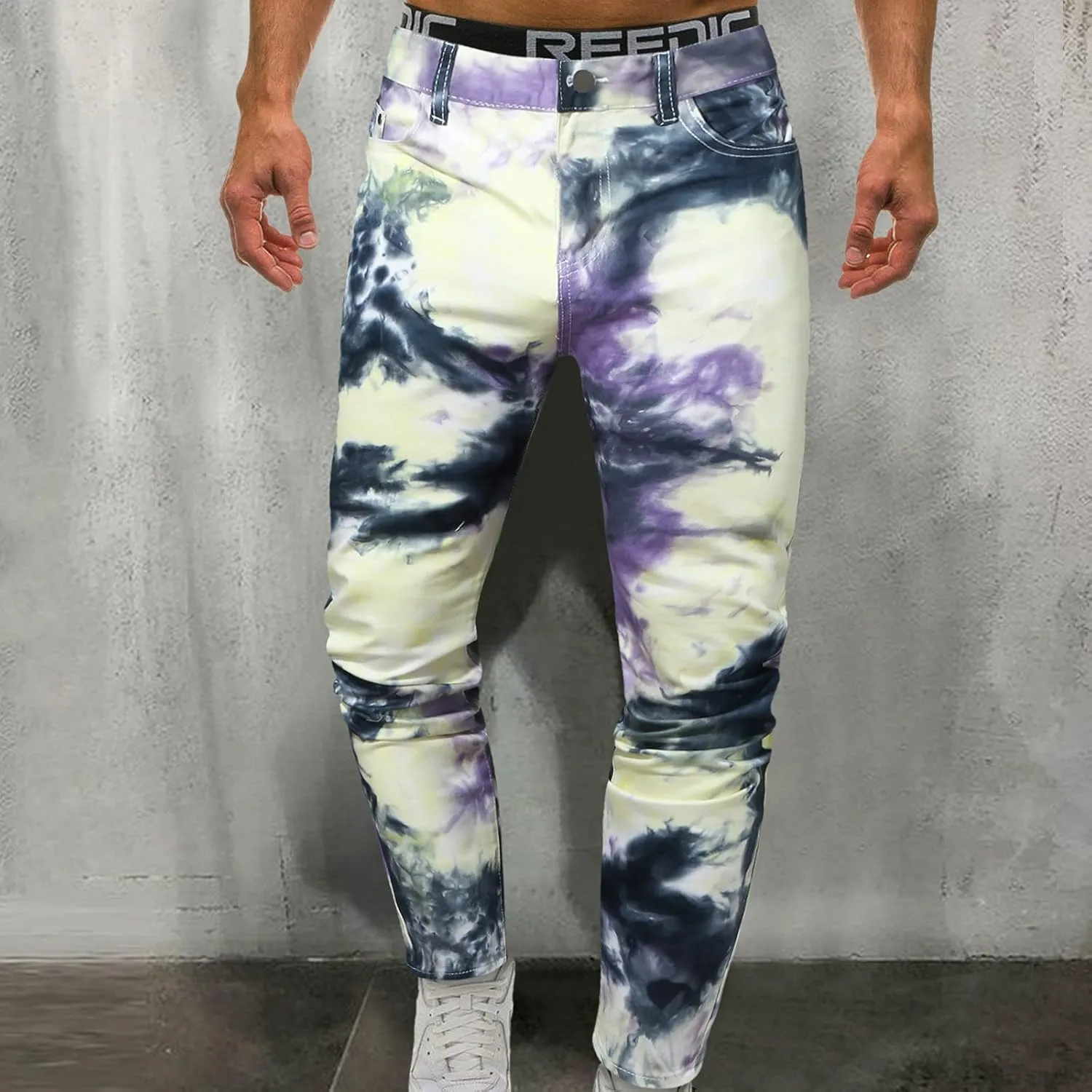 Slim Fit Stretch Casual Tie Dye Printed Jeans Slim Fit Straight Leg Denim Pant with Design Streetwear Graphic Trouser