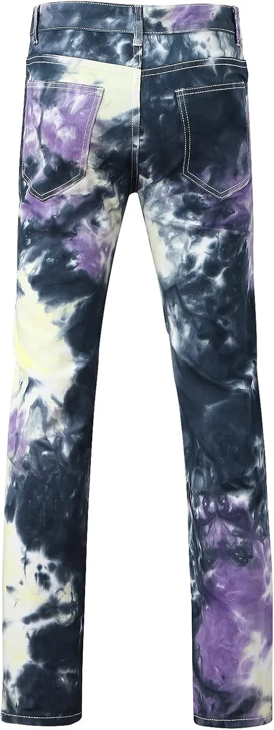 Slim Fit Stretch Casual Tie Dye Printed Jeans Slim Fit Straight Leg Denim Pant with Design Streetwear Graphic Trouser