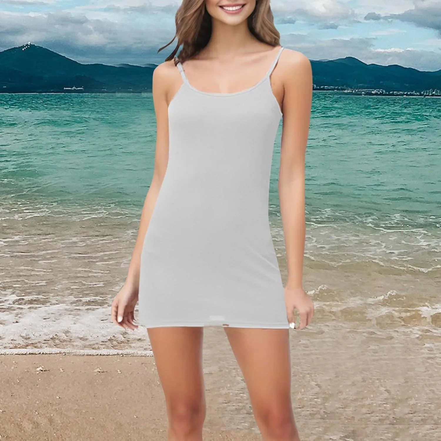 Slip for Women Under Dress Scoop Neck Spaghetti Strap Mini Dresses Summer Sleeveless Cami Dress Short Sundress