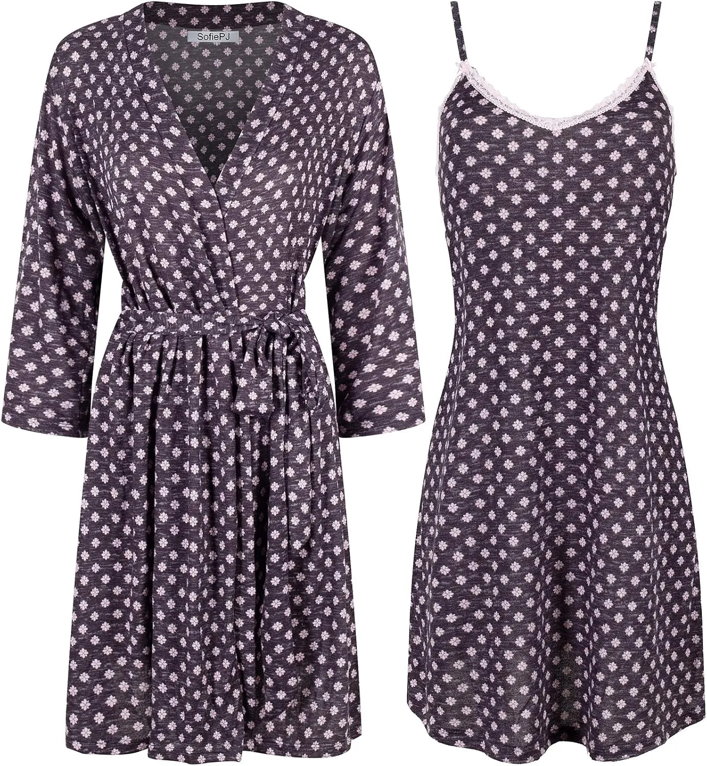SofiePJ Women's Printed Chemise and Robe 2 Piece Sleep Set