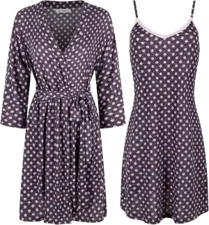 SofiePJ Women's Printed Chemise and Robe 2 Piece Sleep Set