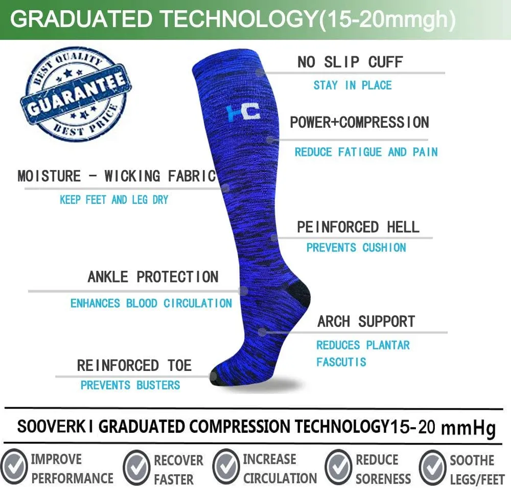 Sooverki Compression Socks for Women Men Circulation 6 Pairs-Best Compression Stockings For Running,Athletic,Nursing