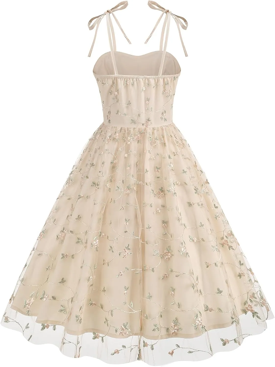 Spaghetti Strap Floral Embroidered Dress for Women Wedding Guest Tea Party Dress for Woman Tulle Prom Formal Cocktail Dress