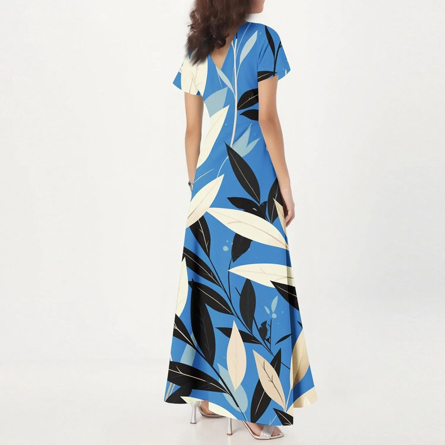 Spring Dresses for Women 2025,Wedding Guest Flowy Floral Maxi Dress Short Sleeve Vacation Women's Casual Dresses