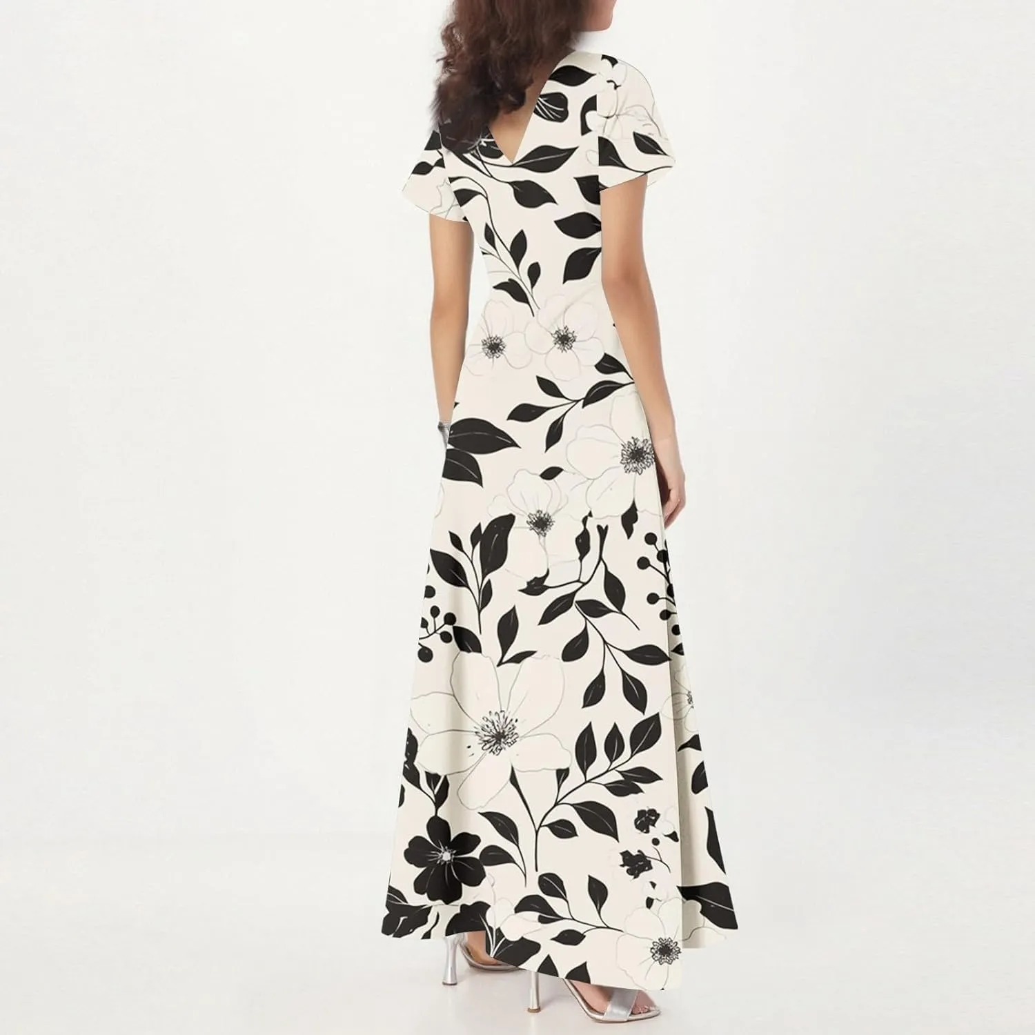 Spring Dresses for Women 2025,Wedding Guest Flowy Floral Maxi Dress Short Sleeve Vacation Women's Casual Dresses