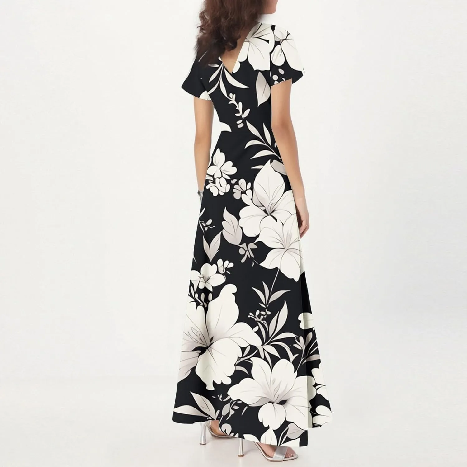 Spring Dresses for Women 2025,Wedding Guest Flowy Floral Maxi Dress Short Sleeve Vacation Women's Casual Dresses