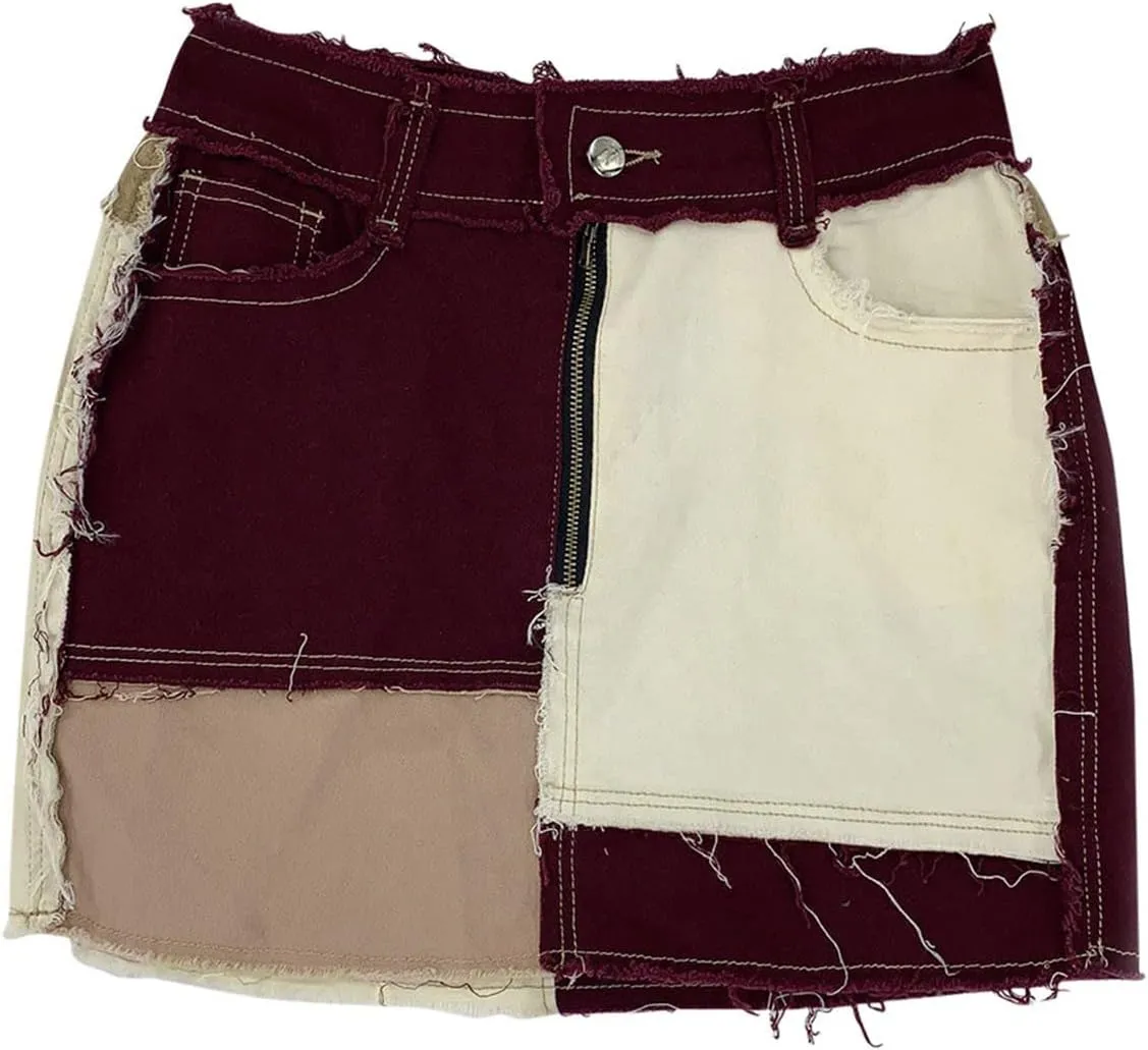 Stretch Denim Buttocks Splicing Denim Skirt Women Womens Plaid Skirt Plus Size