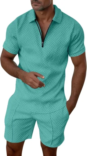 Summer Casual Outfits for Men Polo Shirt and Shorts Set 2 Piece Outfits Short Set Beach Vacation Outfits Golf Tracksuit