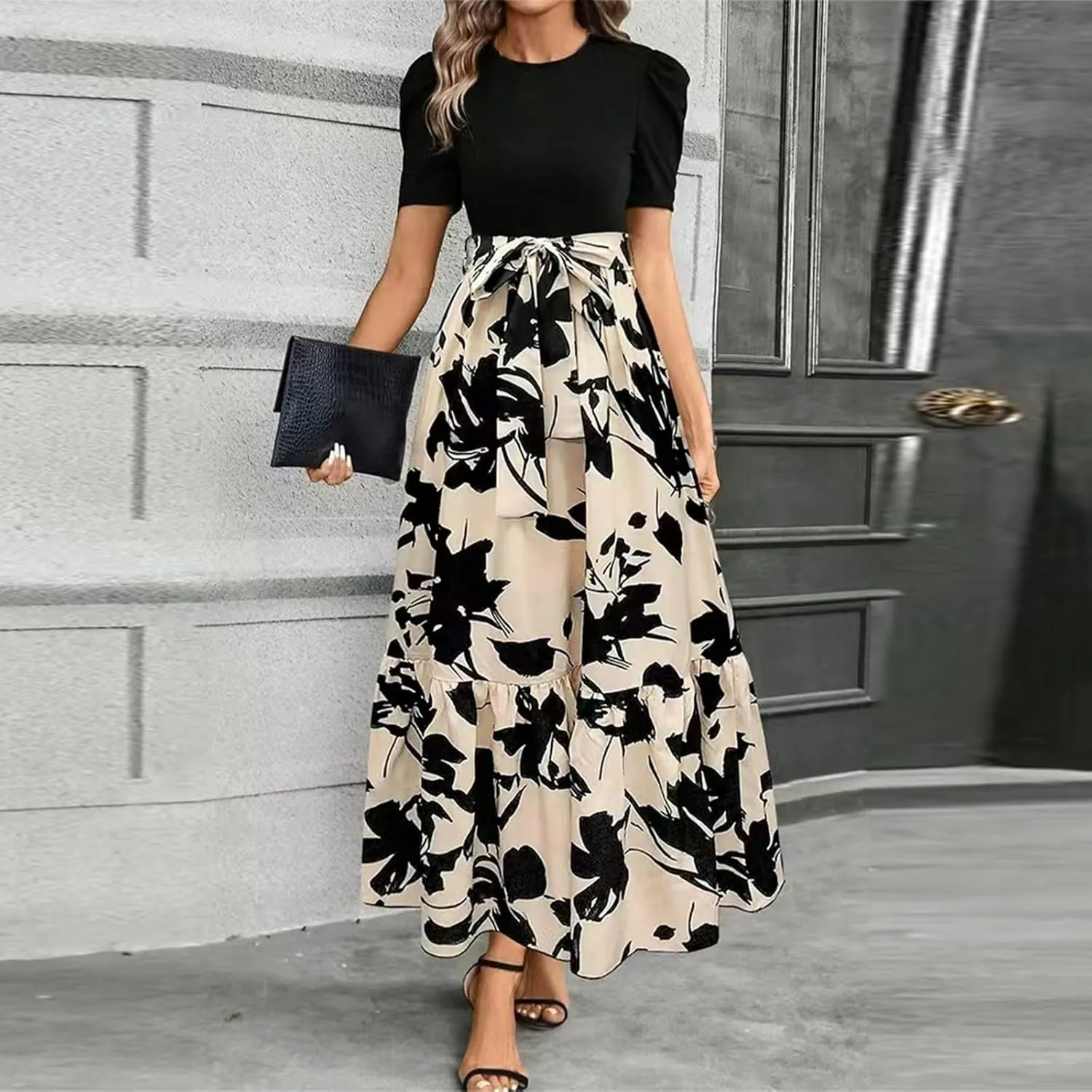 Summer Dresses for Women 2025 Casual Flowy Floral Maxi Dress Elegant Empire Waist Beach Dresses