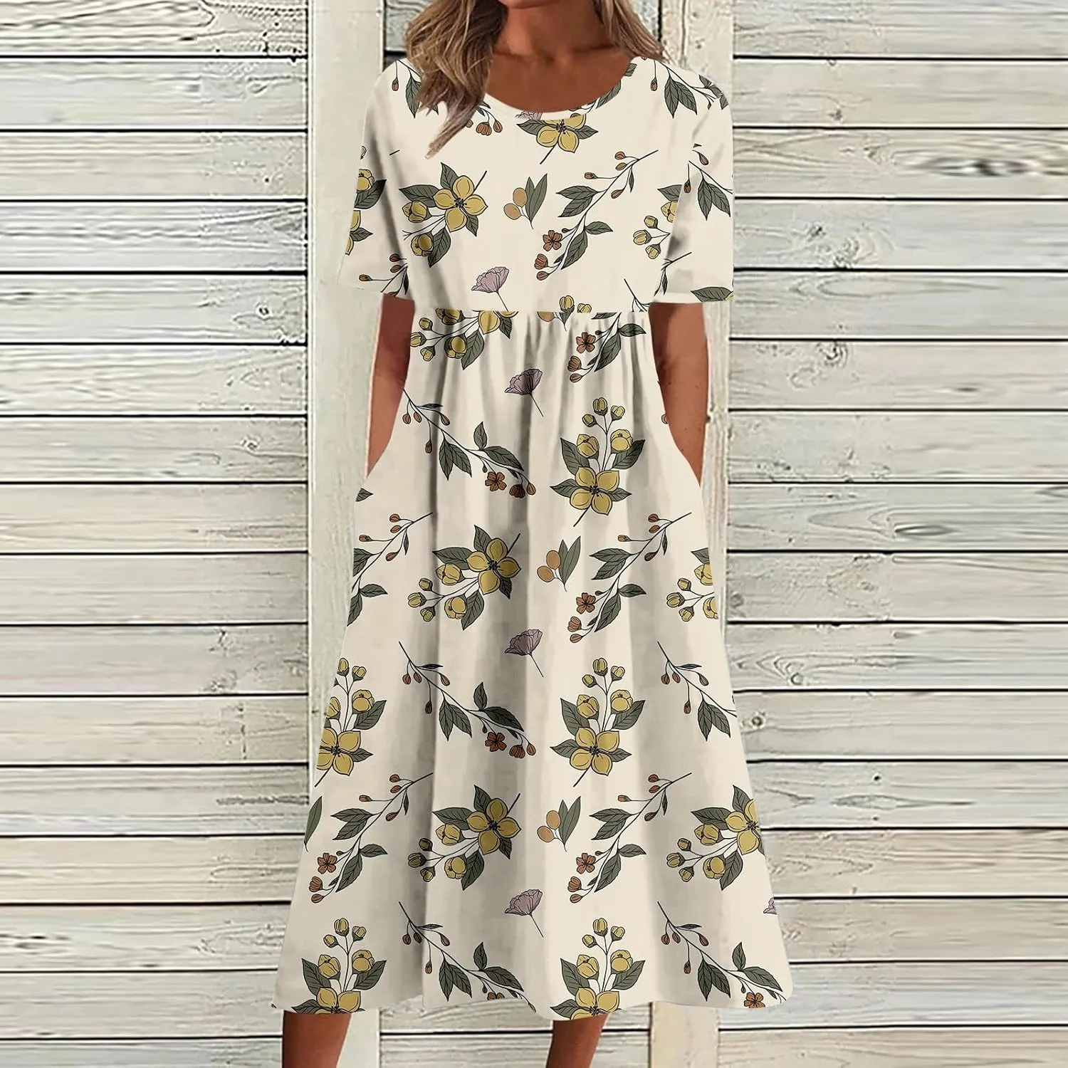Summer Dresses for Women 2025 Floral Short Sleeve Casual T Shirt Dress Beach Party Sundresses Maxi Coverup with Pockets