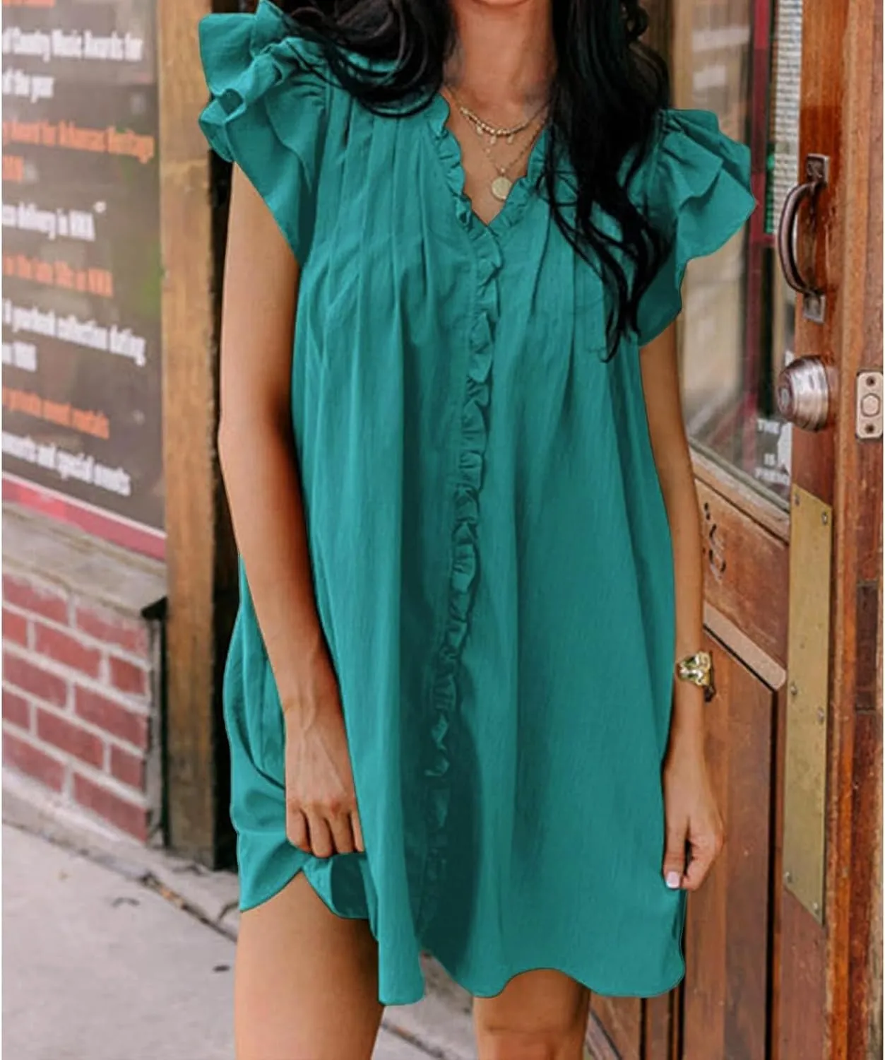 Summer Dresses for Women 2025 V Neck Ruffle Cap Sleeve Mini Fashion Loose Fit Dress Casual Beach Vacation Dress