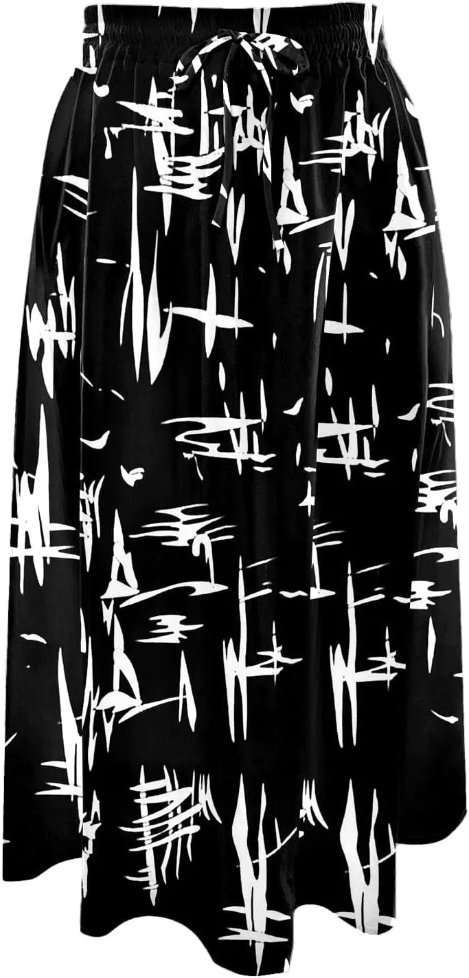 Summer Skirts with Pockets High Elastic Waist Bohemian A-Line Trendy Pleated Boha Floral Print Midi Skirts Streetwear