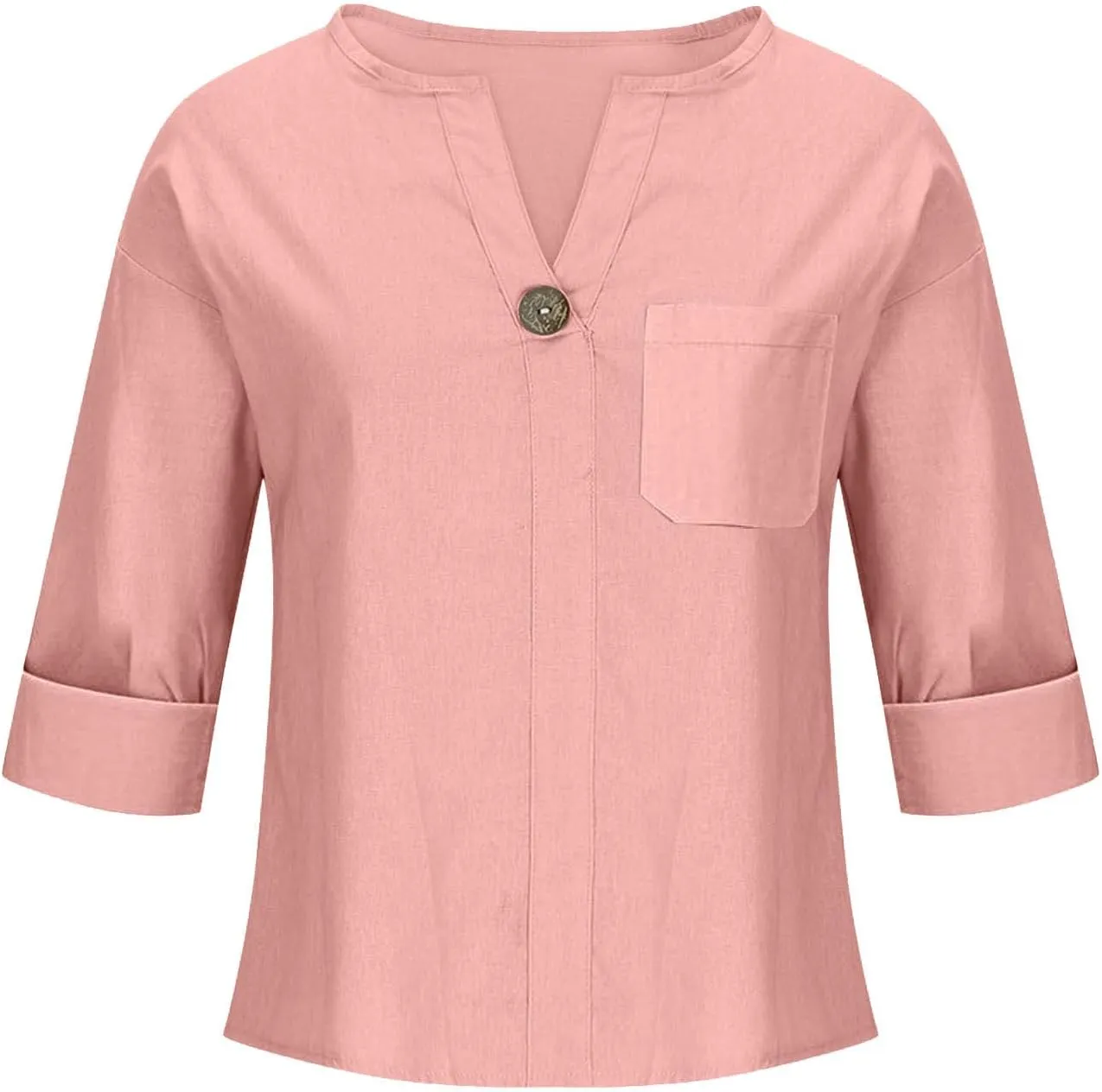 Summer Tops for Women 2025 Short Sleeve Cotton Linen Tops Button Down V Neck T Shirt Casual Loose Fit Tunic Top Blouse