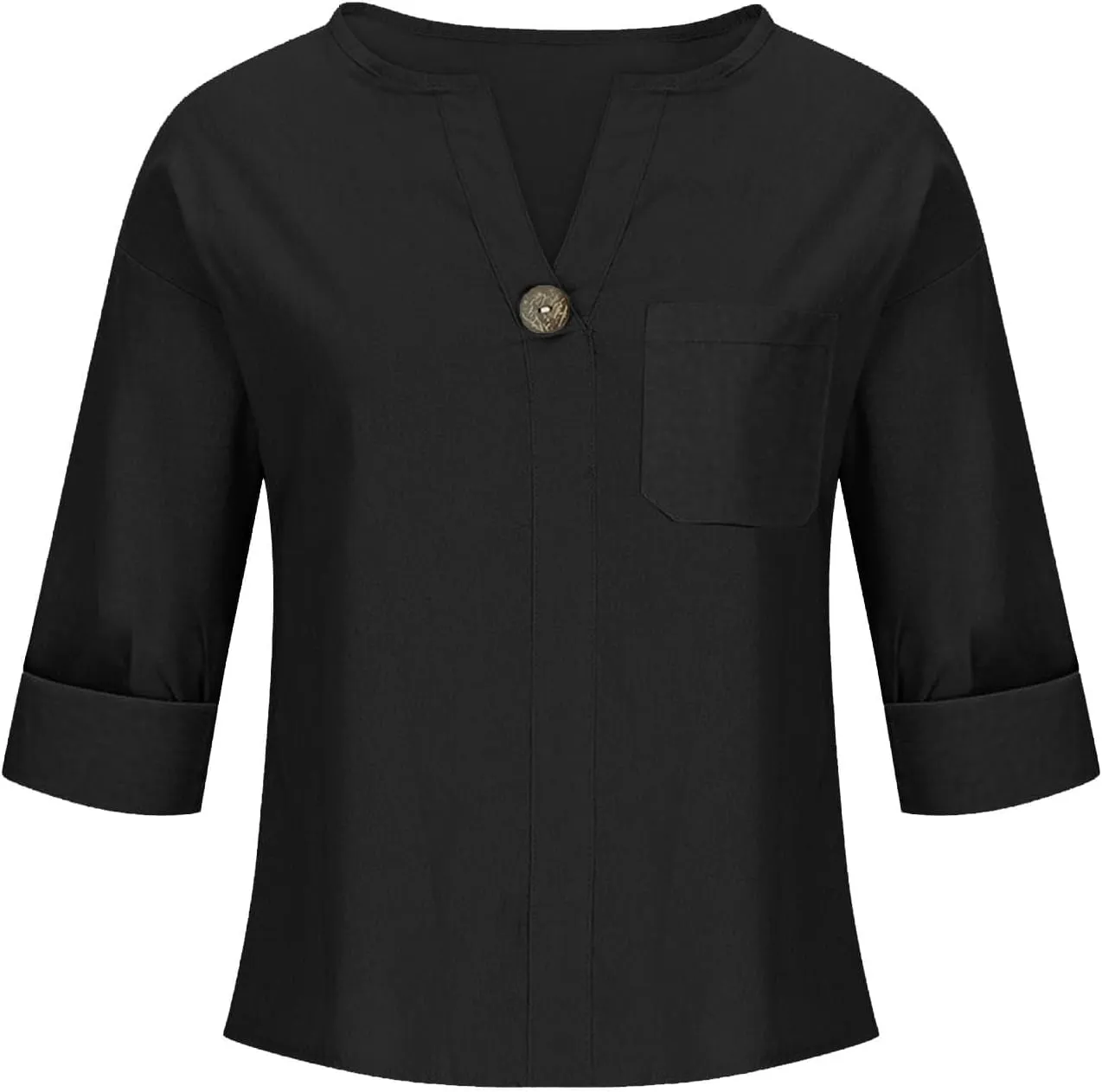 Summer Tops for Women 2025 Short Sleeve Cotton Linen Tops Button Down V Neck T Shirt Casual Loose Fit Tunic Top Blouse