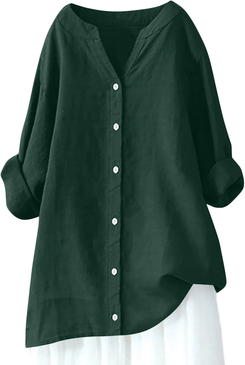 Summer Tops for Women Casual Fashion Button Down Long Sleeve Plus Size Linen Shirts Gauze Tunic Blouse Trendy Clothes