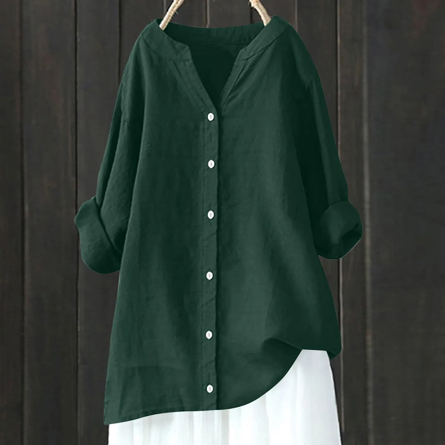 Summer Tops for Women Casual Fashion Button Down Long Sleeve Plus Size Linen Shirts Gauze Tunic Blouse Trendy Clothes