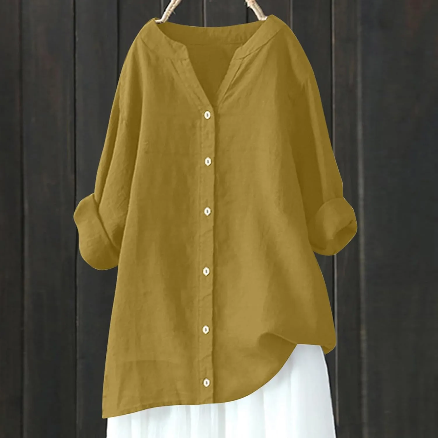 Summer Tops for Women Casual Fashion Button Down Long Sleeve Plus Size Linen Shirts Gauze Tunic Blouse Trendy Clothes