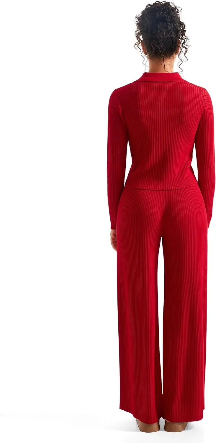 SUUKSESS Women Knit Long Sleeve Lounge Sets Ribbed Matching Comfy Two Piece Sets