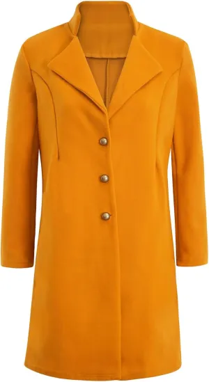 Sywiyi Women Notched Lapel Trench Coats Wool Blend Outerwear Single Breasted Windproof Overcoat