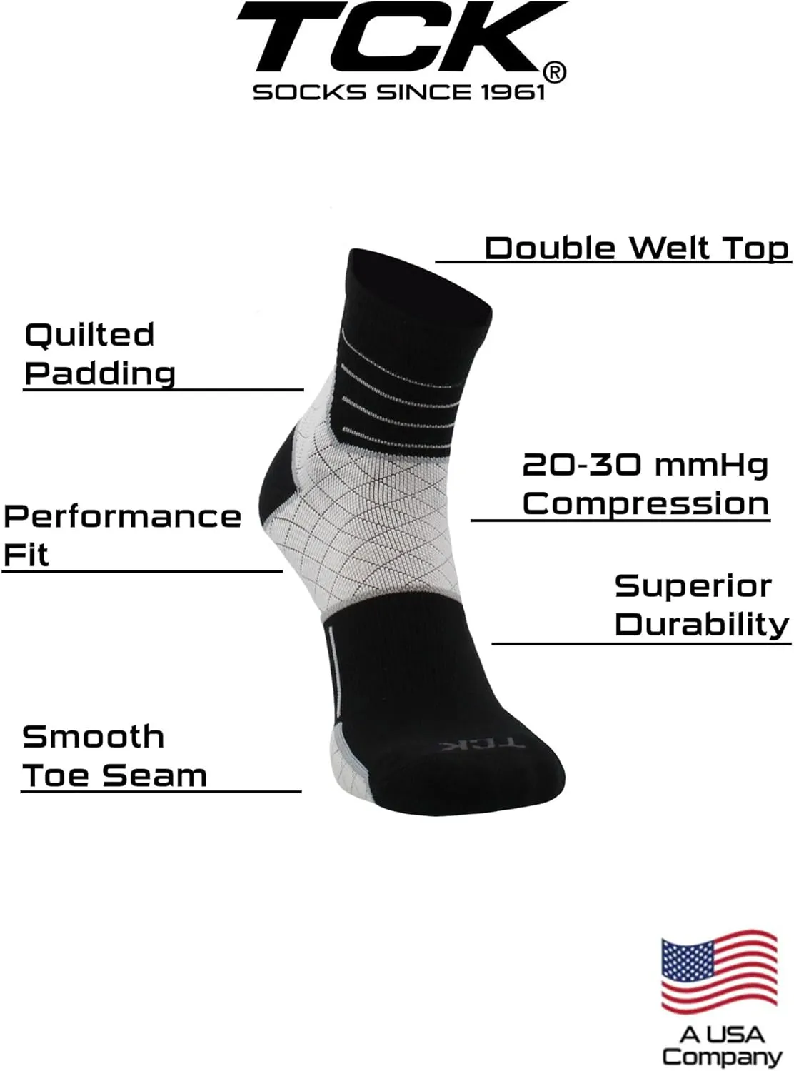 TCK Achilles Tendonitis Compression Socks For Women and Men, Low Crew 20-30mmHg Compression