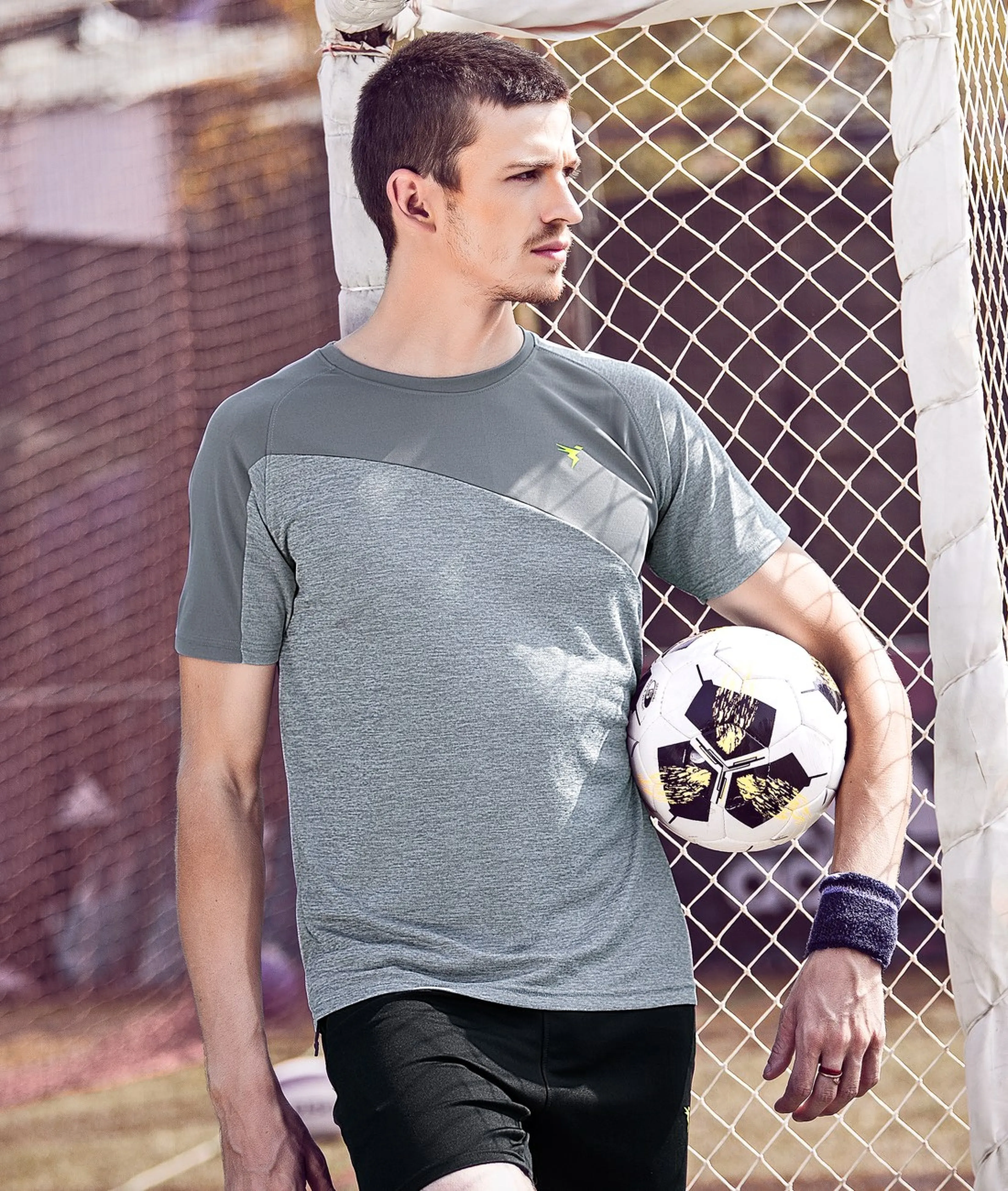 TechnoSport Crew Neck Half Sleeve Dry Fit T Shirt for Men P-440 (Light Grey)