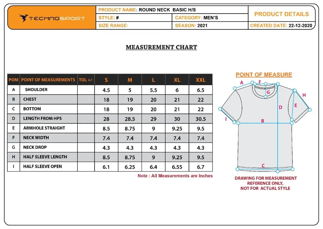 TechnoSport Crew Neck Half Sleeve Dry Fit T Shirt for Men P-440 (Spanish Blue)