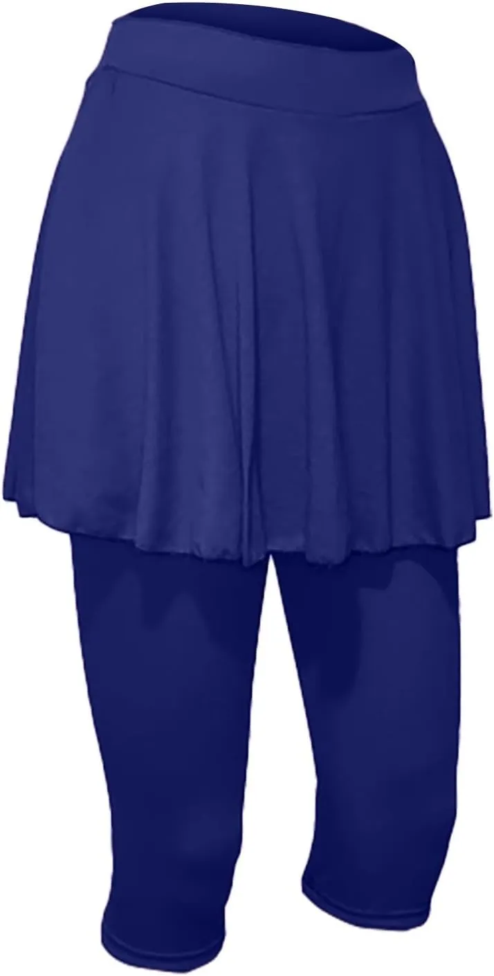 Tennis Skirted Leggings for Women Yoga Athletic Tummy Control Skort Golf Pickleball Capri Leggings with Ruffle Skirt