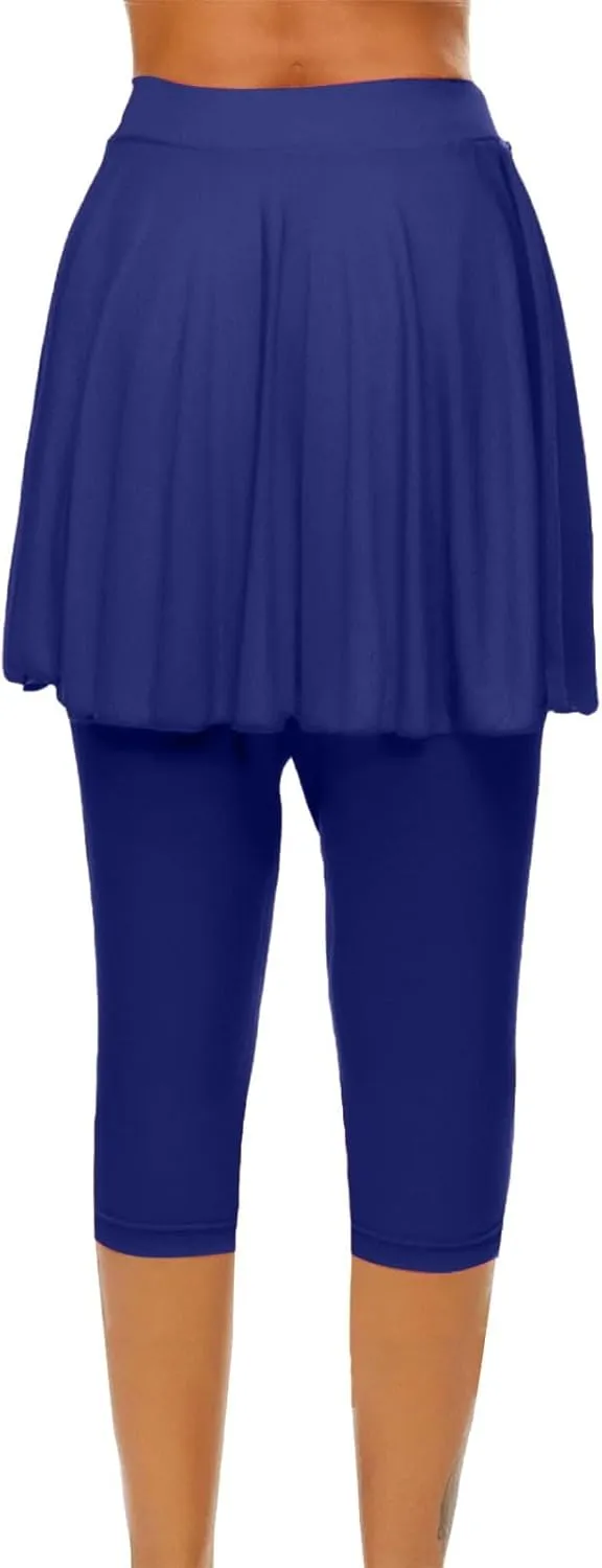 Tennis Skirted Leggings for Women Yoga Athletic Tummy Control Skort Golf Pickleball Capri Leggings with Ruffle Skirt