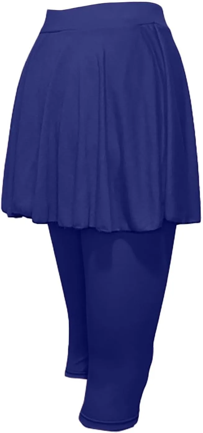 Tennis Skirted Leggings for Women Yoga Athletic Tummy Control Skort Golf Pickleball Capri Leggings with Ruffle Skirt