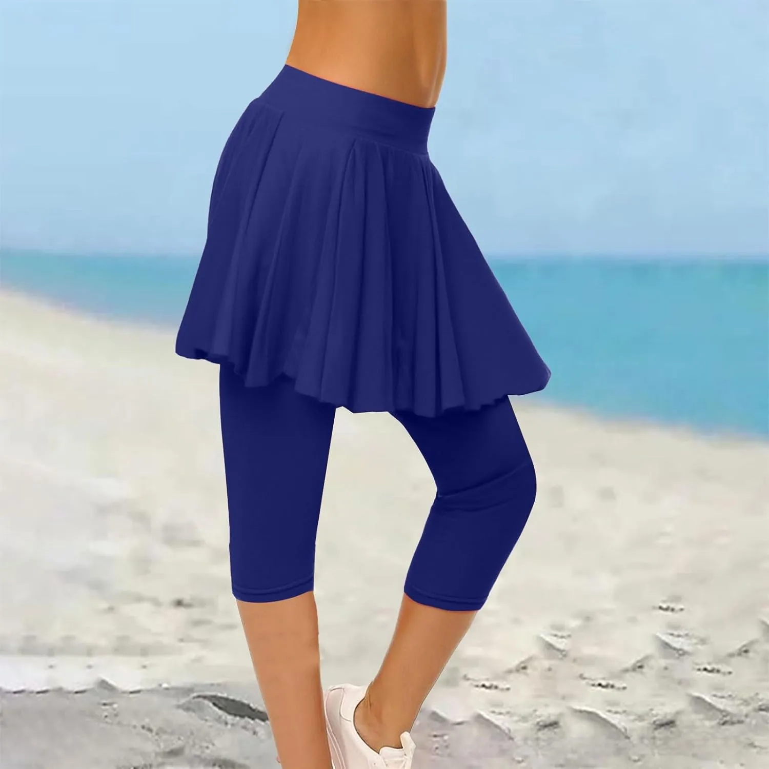 Tennis Skirted Leggings for Women Yoga Athletic Tummy Control Skort Golf Pickleball Capri Leggings with Ruffle Skirt