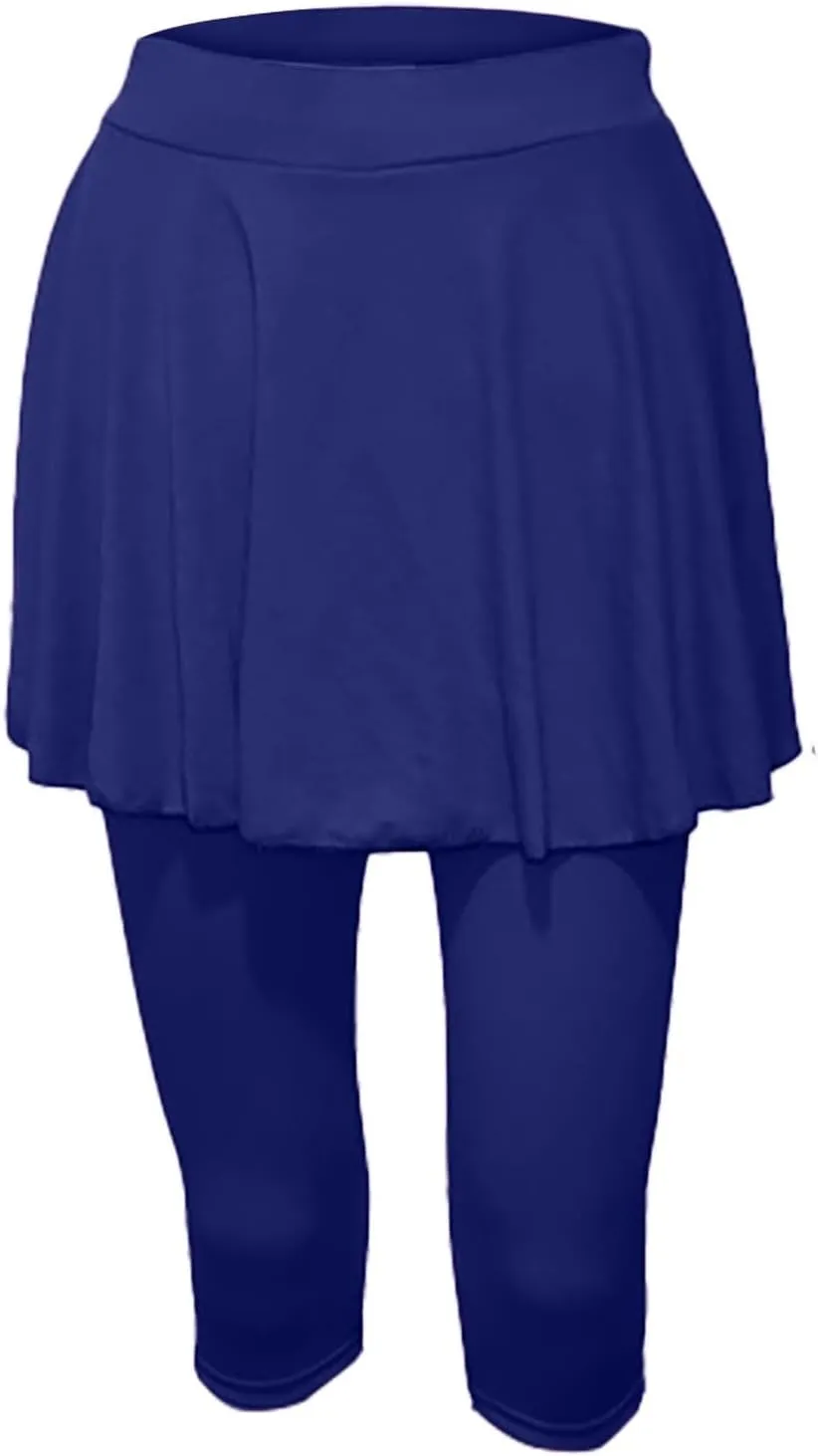 Tennis Skirted Leggings for Women Yoga Athletic Tummy Control Skort Golf Pickleball Capri Leggings with Ruffle Skirt