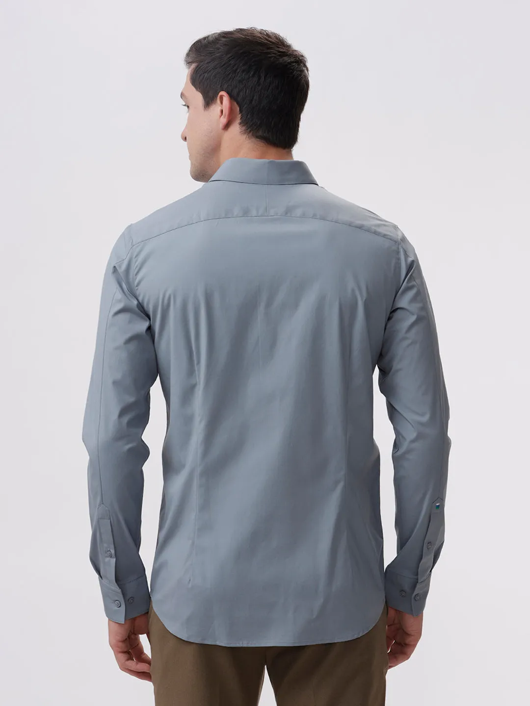 The Collection Men's Light Grey Cotton Slim Fit Full Sleeves Spread Collar Shirt