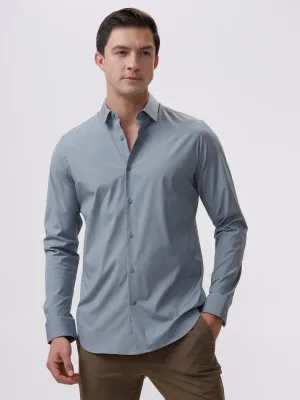 The Collection Men's Light Grey Cotton Slim Fit Full Sleeves Spread Collar Shirt