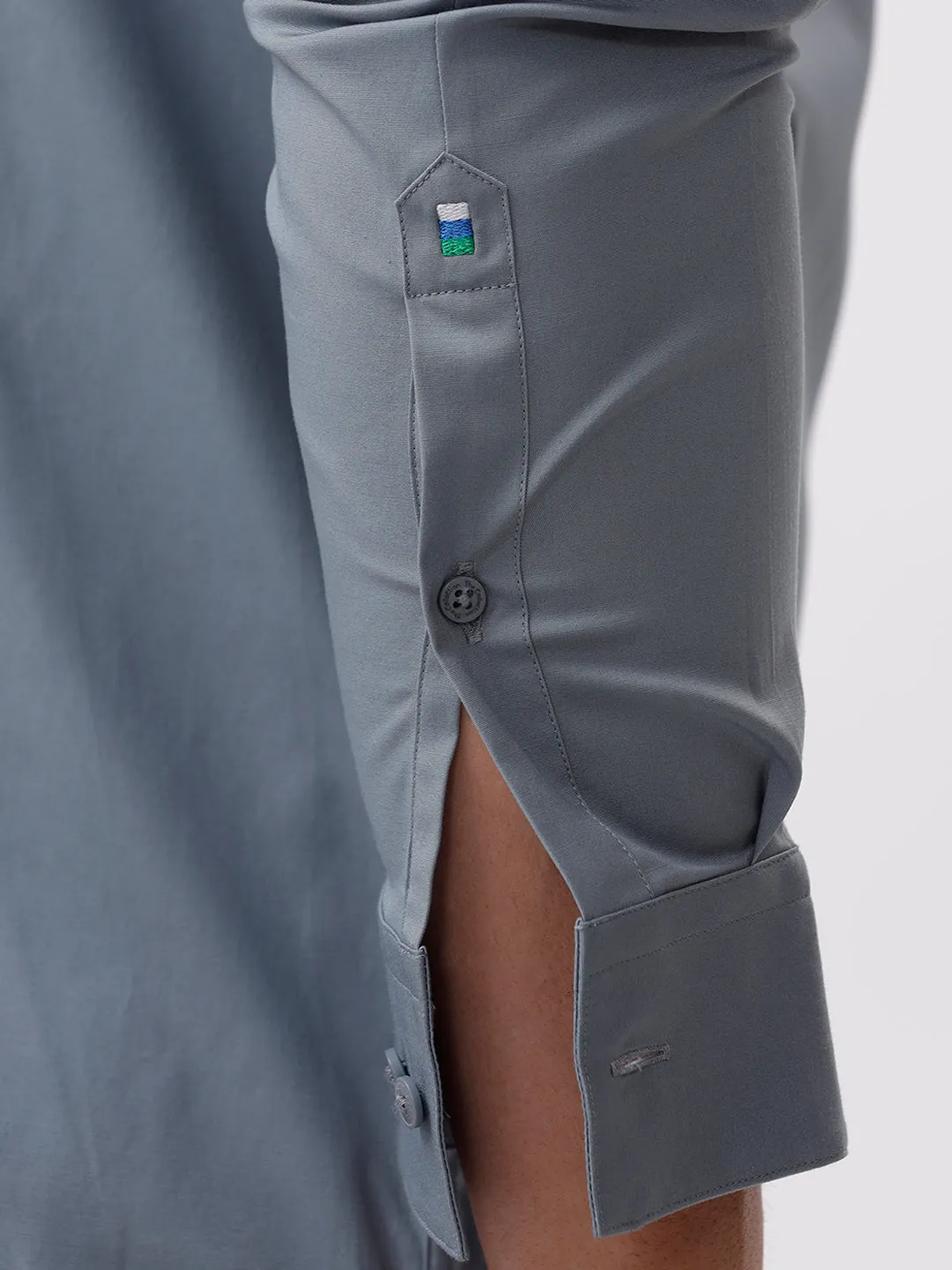 The Collection Men's Light Grey Cotton Slim Fit Full Sleeves Spread Collar Shirt