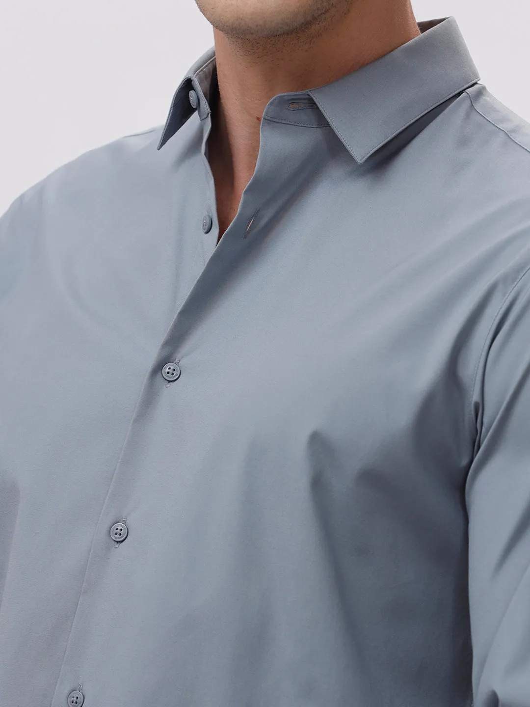 The Collection Men's Light Grey Cotton Slim Fit Full Sleeves Spread Collar Shirt