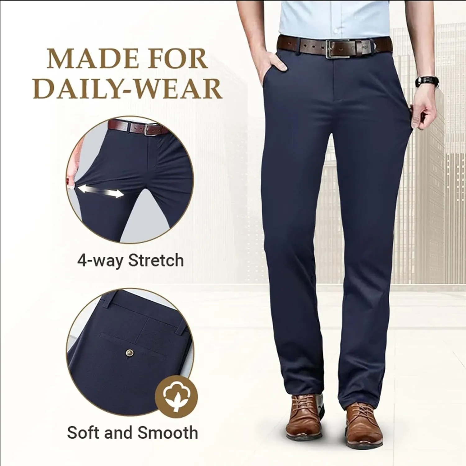 Timeless Flex Stretch Pants Mens, Timelessflex Men's High Stretch Straight Fit Pants, Slim Fit Business Dress Pants