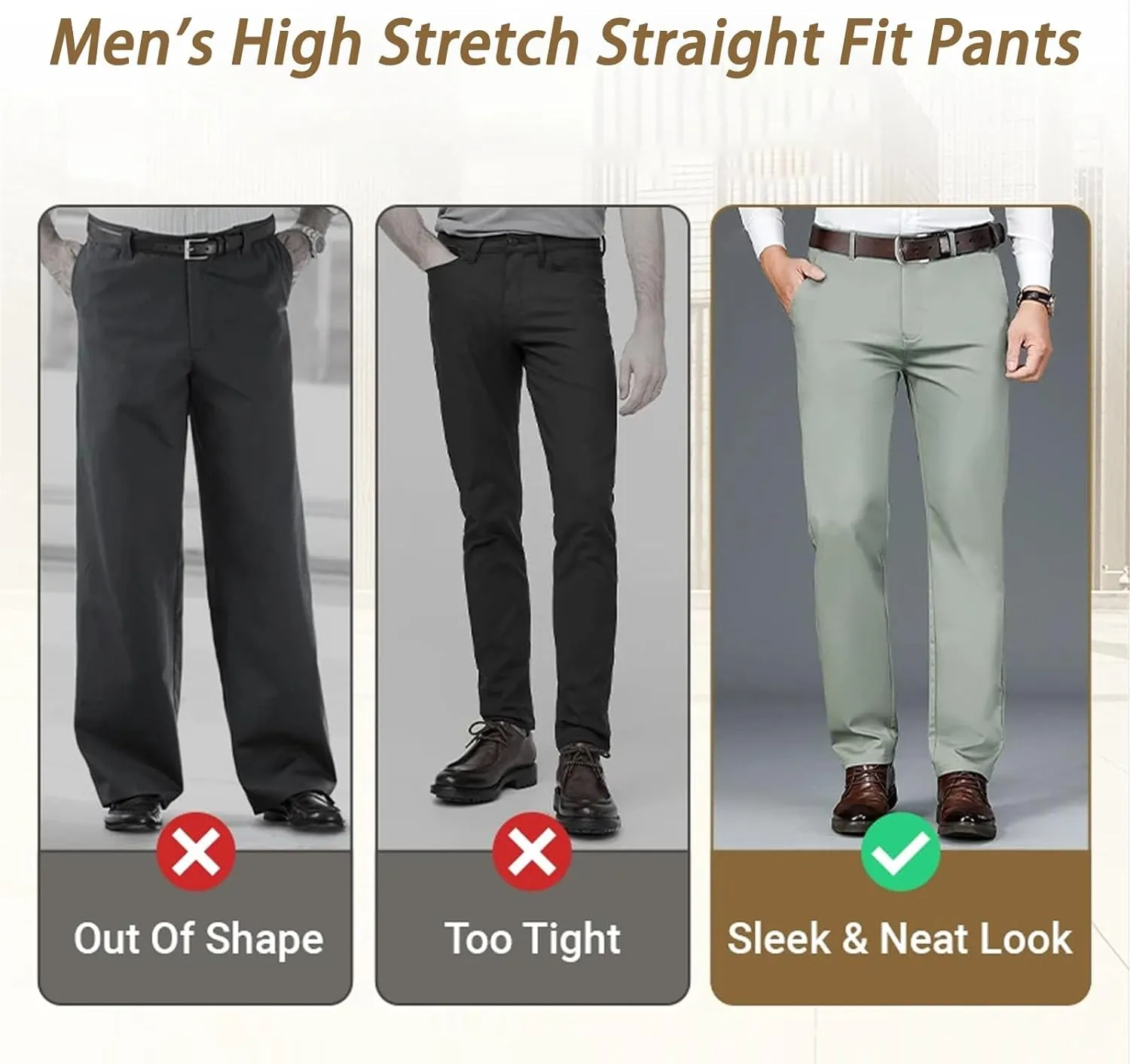 Timeless Flex Stretch Pants Mens, Timelessflex Men's High Stretch Straight Fit Pants, Slim Fit Business Dress Pants