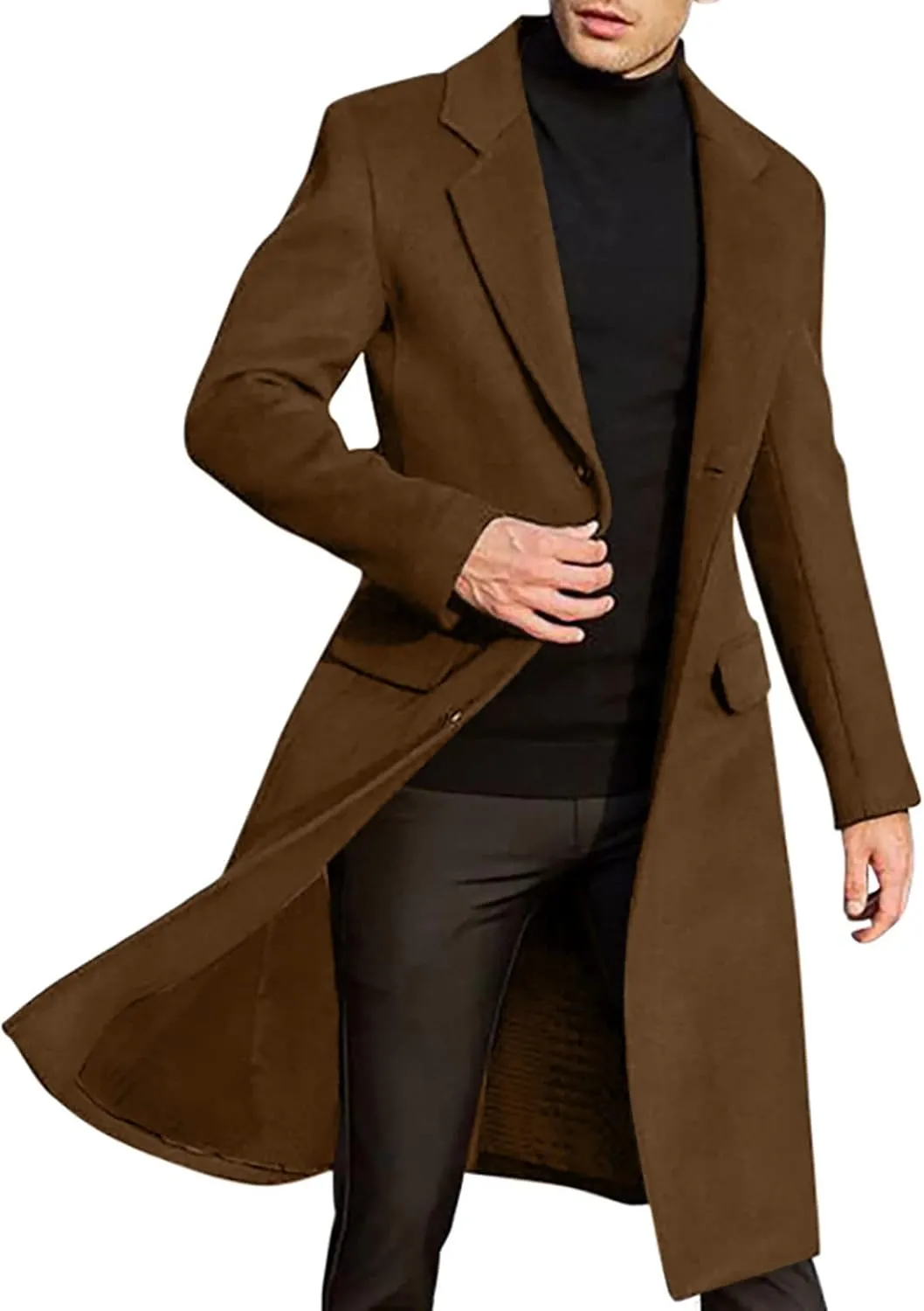 Trench Coat Slim Fit Notch Lapel Long Sleeve Padded Leather Jacket Vintage Thicken Warm Cotton Business Long Jacket
