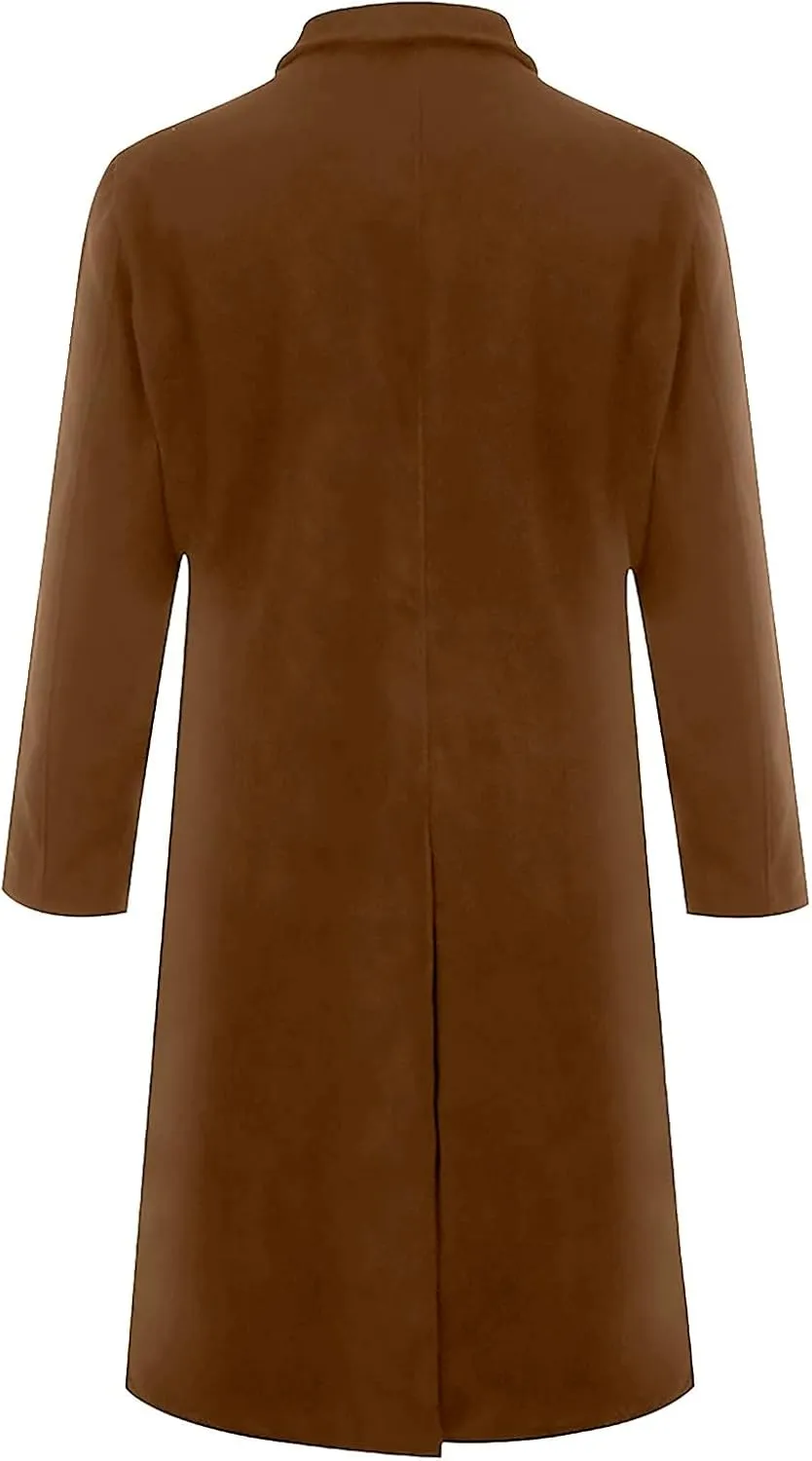 Trench Coat Slim Fit Notch Lapel Long Sleeve Padded Leather Jacket Vintage Thicken Warm Cotton Business Long Jacket