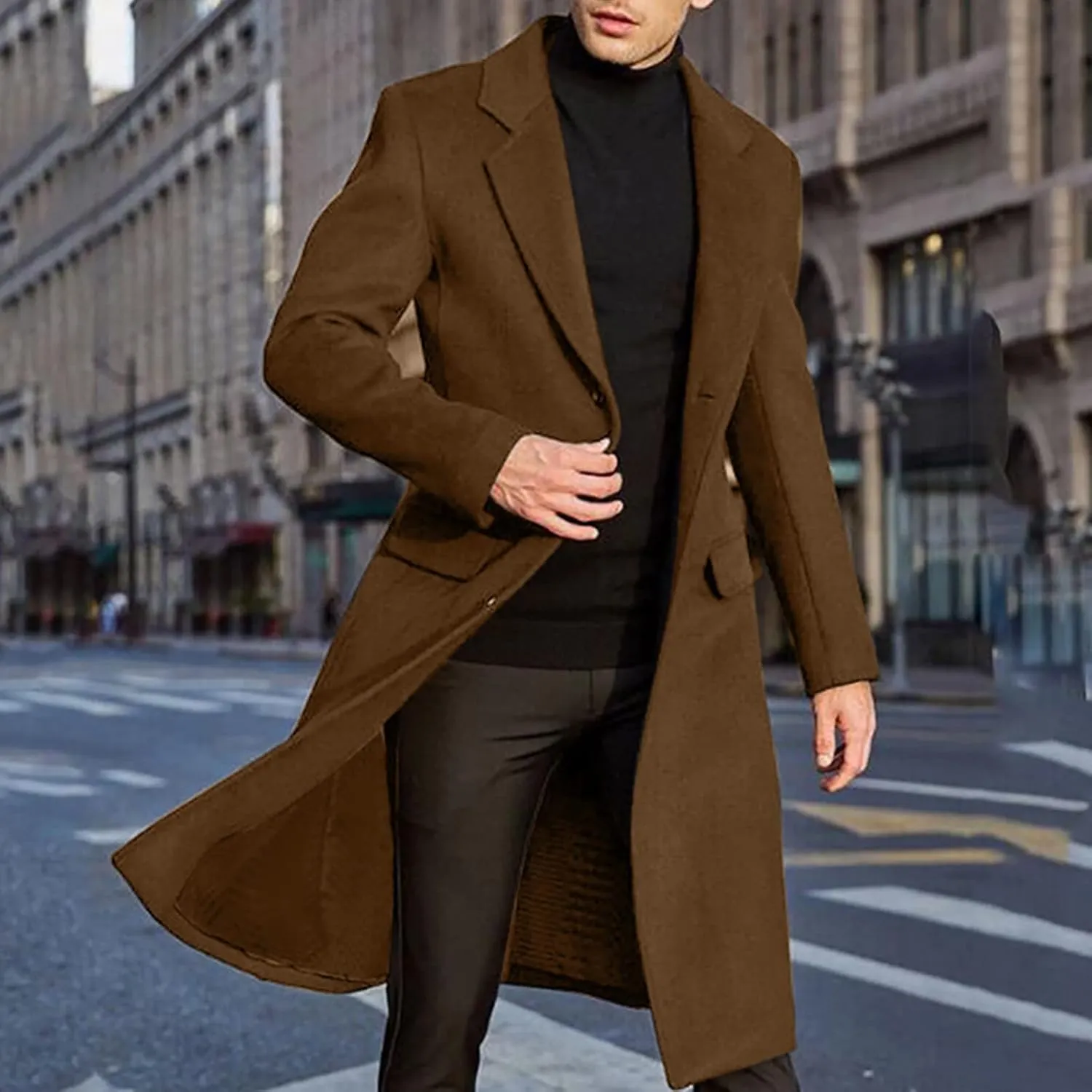 Trench Coat Slim Fit Notch Lapel Long Sleeve Padded Leather Jacket Vintage Thicken Warm Cotton Business Long Jacket