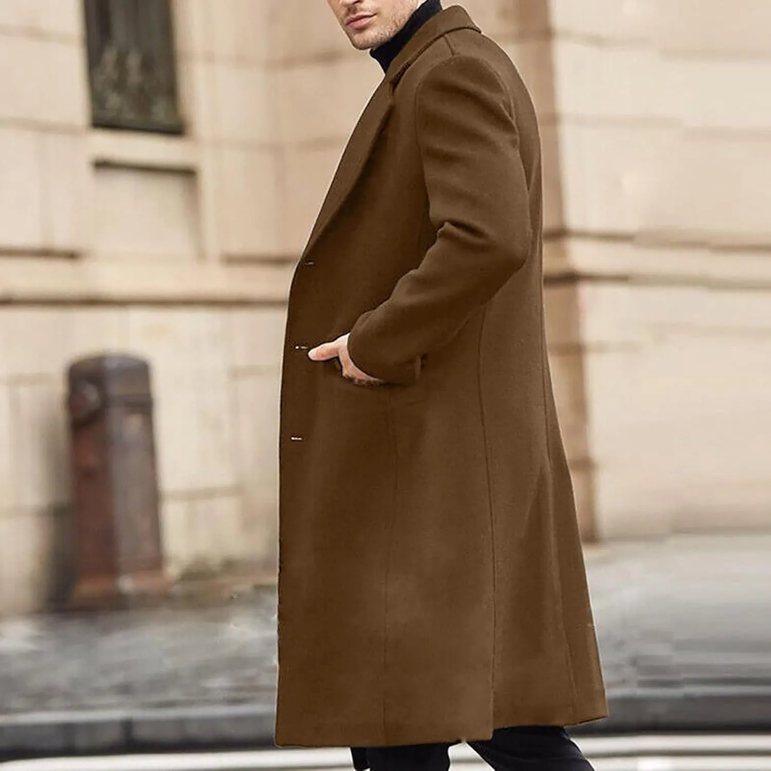 Trench Coat Slim Fit Notch Lapel Long Sleeve Padded Leather Jacket Vintage Thicken Warm Cotton Business Long Jacket