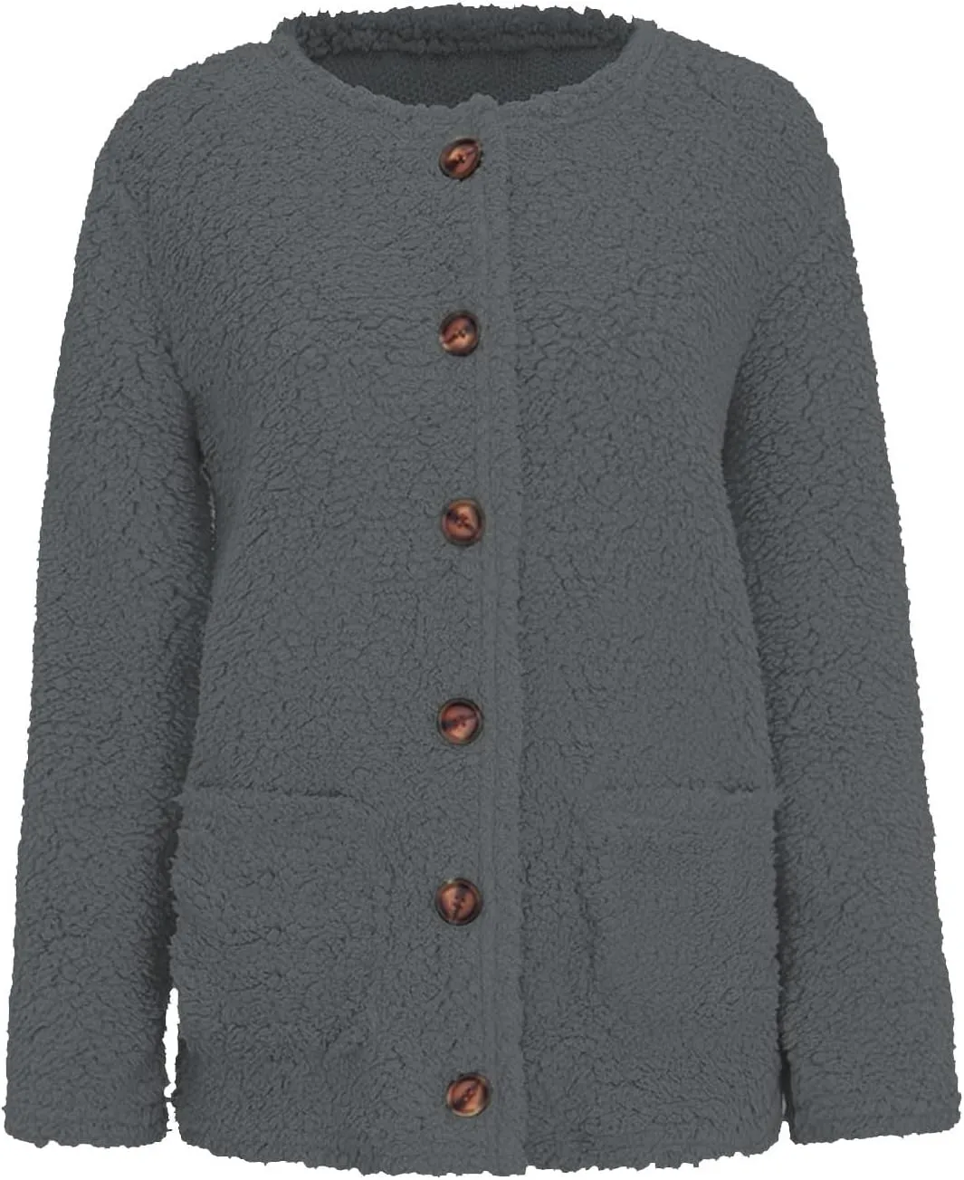 Trendy Sherpa Jacket for Women Casual Plus Size Plush Sweater Coat with Pockets Button Cardigan Coats