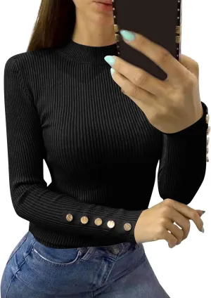 Tunic Tops Long Sleeve Turtle Neck Ribbed Sweaters 2024 Winter Button Down Fitted Shirts Trendy Fall Sexy Clothes
